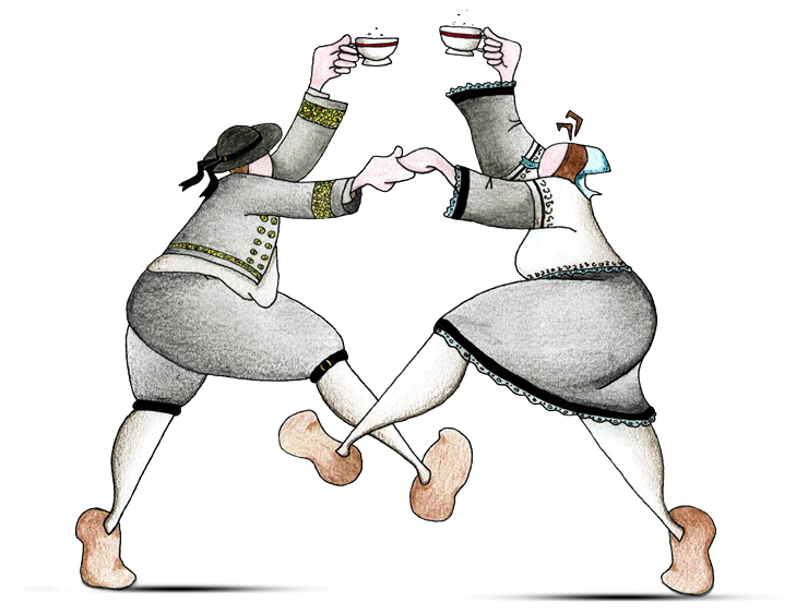 personnage breton dansant avec bolée de cidre